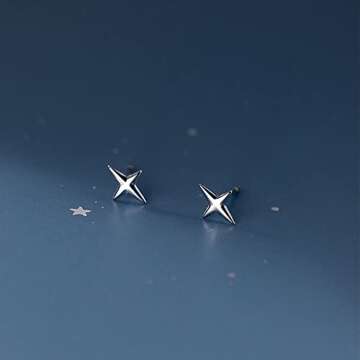 Minimalist Star Real 925 Sterling Silver Little Stud Earrings for Women Men Personzlied Tiny Small C...