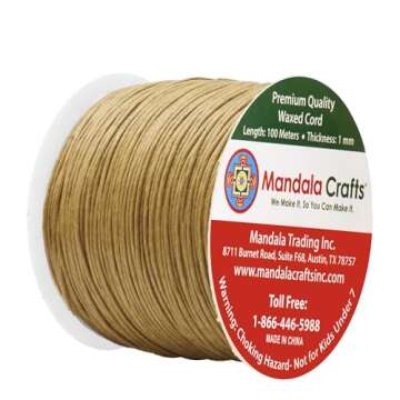 Mandala Crafts 1mm 109 Yards Tan Cotton Waxed Cord for Jewelry Making
