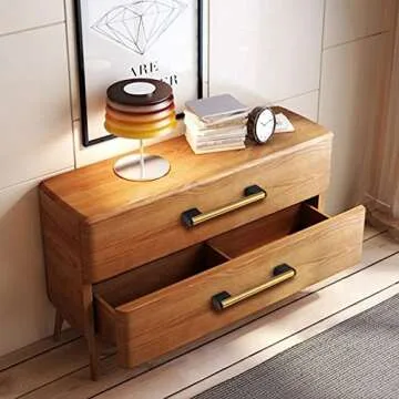 FULGENTE Golden Cabinet Pulls Brushed Brass Handles Stainless Steel Hardware for Kitchen Bathroom Wardrobe Black Square and Rounded Gold Modern Style 5 inch (128mm) Hole Center 10Pack