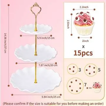 BACUTHY 3 Tier Cupcake Stand Holder, Plastic Cup Cake Stand Towel with Tiered Serving Tray for Cupcakes, Donuts, Fruits and More, White (White)