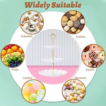 BACUTHY 3 Tier Cupcake Stand Holder, Plastic Cup Cake Stand Towel with Tiered Serving Tray for Cupcakes, Donuts, Fruits and More, White (White)