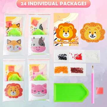 24 Pack Kid's Valentine's Day Cards with 5D Diamond Sticker Kits For Kids, Painting Craft Gift for G...