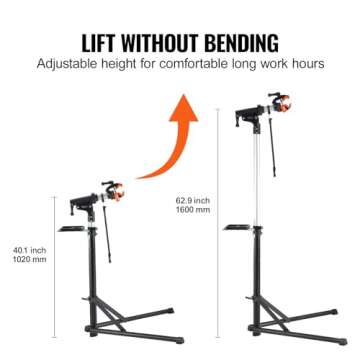 VEVOR Bike Repair Stand, 66 lbs Heavy-duty Aluminum Bicycle Repair Stand, Adjustable Height Bike Maintenance Workstand with Magnetic Tool Tray Telescopic Arm, Foldable Bike Work Stand for Home, Shops