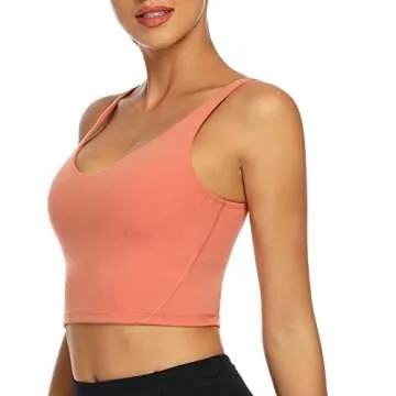 Lemedy Women Sports Bra Longline Crop Tank Top Padded Workout Running Yoga (M, Coral)
