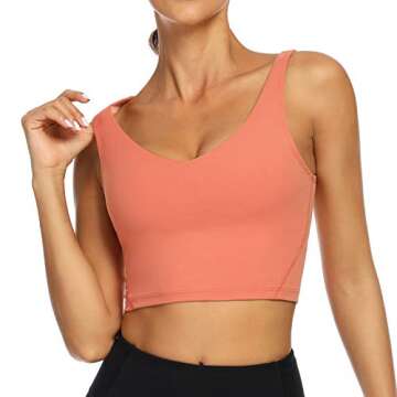 Lemedy Women Sports Bra Longline Crop Tank Top Padded Workout Running Yoga (M, Coral)