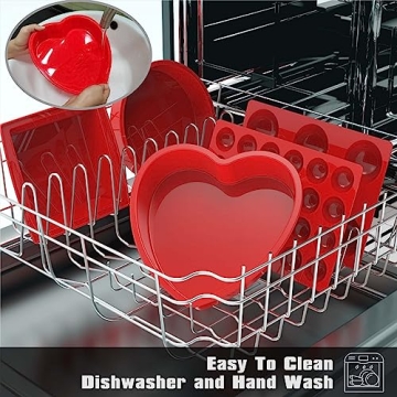 SILIVO 8 Inch Silicone Heart Shaped Cake Pans for Easy Baking