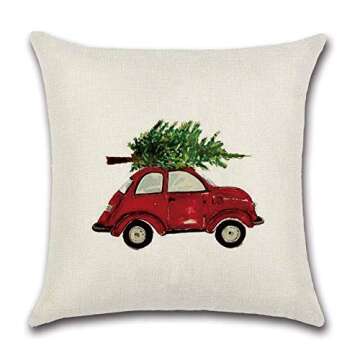 PSDWETS Christmas Decorations Christmas Tree Red Car Cotton Linen Throw Pillow Covers Set of 4 Cushion Cover 18 X 18
