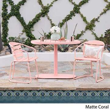 Christopher Knight Home Santa Monica Outdoor Iron Bistro Set, Matte Coral