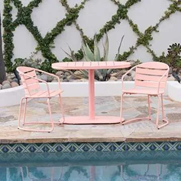 Christopher Knight Home Santa Monica Outdoor Iron Bistro Set, Matte Coral