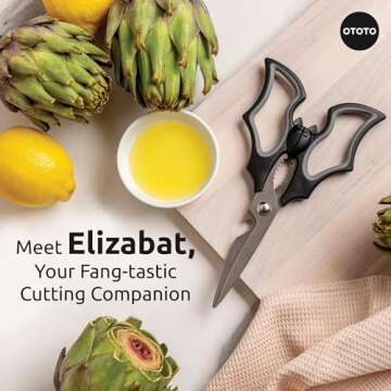 OTOTO New Elizabat Kitchen Scissors - Cute Bat Kitchen Shears + New Count Corkula - Gifts for Wine Lovers, Wine Bottle Stopper (Bundle of 2)