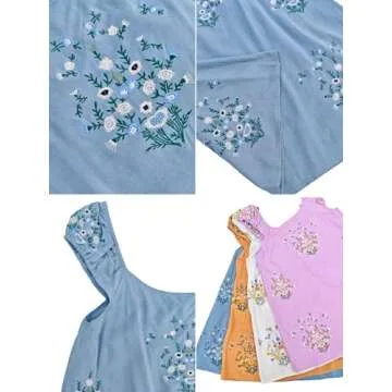 OFSOAK Embroidered Dress for Women Summer Floral Babydoll Short Dress Casual Lightweight Boho Vacation Sundresses