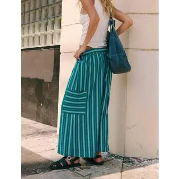 Bankeng Women's Drawstring Striped Wide Leg Pants