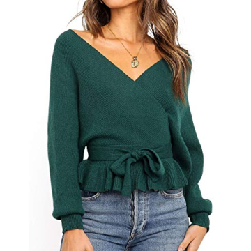 ZESICA Women's Long Sleeve Wrap Sweater with Belt