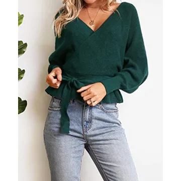 ZESICA Women's Long Sleeve Wrap Sweater with Belt