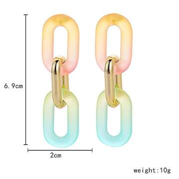 Oval Resin Acrylic Dangle Drop Stud Earrings Sterling Silver Pins Rainbow Multi Color Thick Chunky Chain Bohemia Statement Dangle Earring Studs Fashion Jewelry Gifts for Women