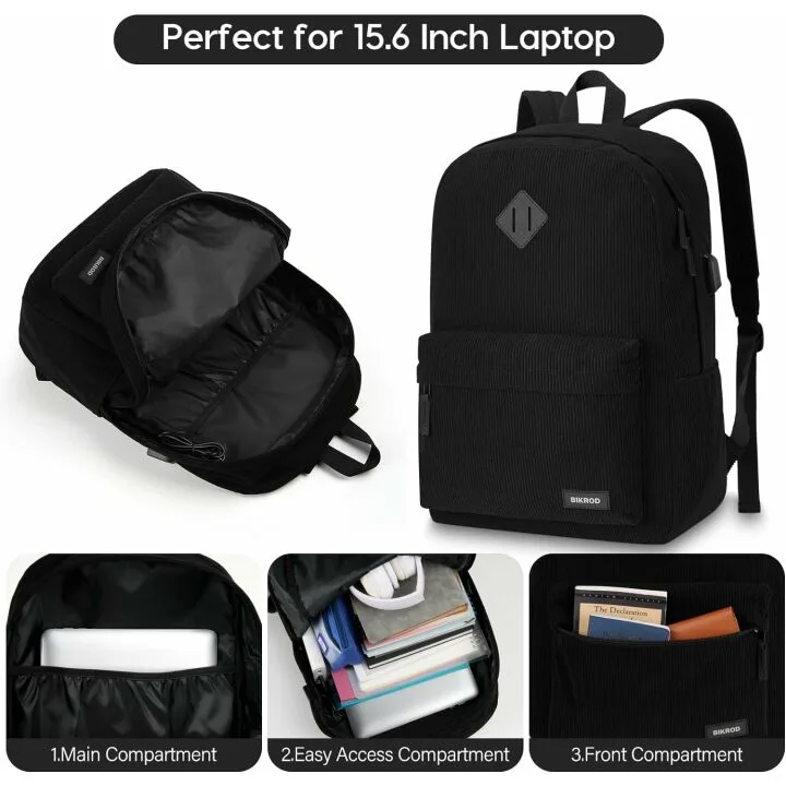Cute Black School Backpack with USB Charging Port