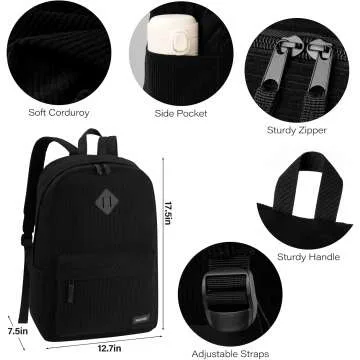 Cute Black School Backpack with USB Charging Port