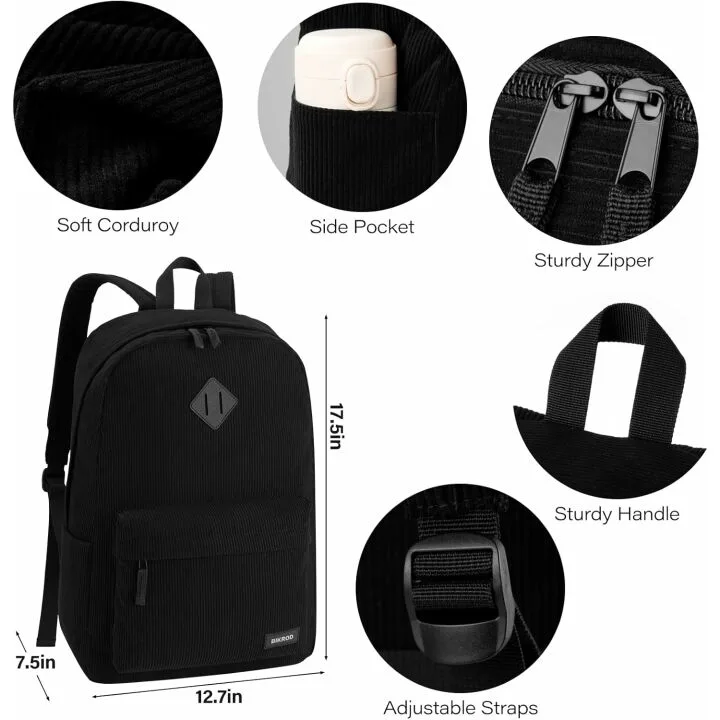 Cute Black School Backpack with USB Charging Port