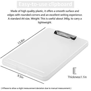 A4 Clipboards, Folder Clipboard with Storage, Folio Plastic Clipboard with Low Profile Clip, File Binder Clipboard Case, Waterproof Nursing Clipboards Foldable Document Case for Office -Translucent