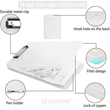 A4 Clipboards, Folder Clipboard with Storage, Folio Plastic Clipboard with Low Profile Clip, File Binder Clipboard Case, Waterproof Nursing Clipboards Foldable Document Case for Office -Translucent