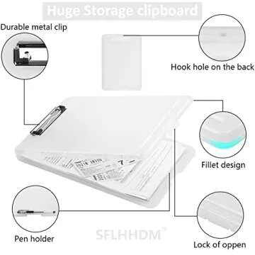A4 Clipboards, Folder Clipboard with Storage, Folio Plastic Clipboard with Low Profile Clip, File Binder Clipboard Case, Waterproof Nursing Clipboards Foldable Document Case for Office -Translucent