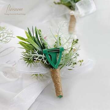 Floroom Set of 6 Ivory Rose Boutonnieres for Best Men Groom Groomsmen White Wedding Prom