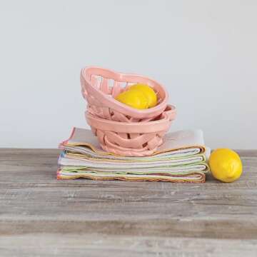 Creative Co-Op Handmade Stoneware Woven Heart Shaped Basket, Pink