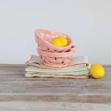 Creative Co-Op Handmade Stoneware Woven Heart Shaped Basket, Pink