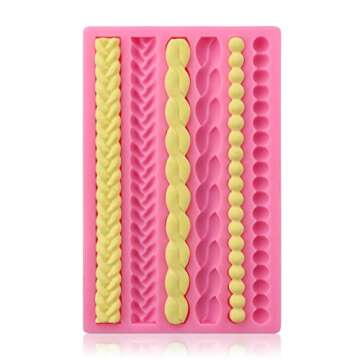 Beasea Silicone Mold for Cake Decorating, Pie Crust Mold for Pearl Lace Fondant Diy Baking Tools, Pink Border Decoration Mould Sugarcraft Lace Rope Mold for Chocolate Cupcake Candy Pastry Jelly