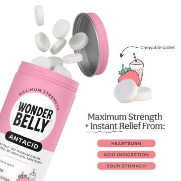 Wonderbelly Antacid - Strawberry Milkshake Chewable Tablets for Heartburn Relief