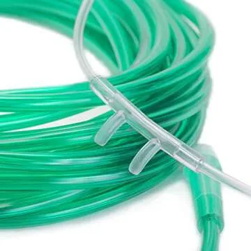 Healva 10 Pack High-Flow Soft Nasal Oxygen Cannula, Standard Connector 6.6 Feet, Green Tubing