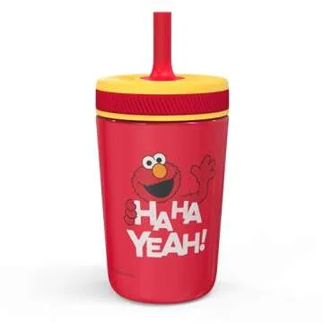 Zak Designs Sesame Street Kelso Toddler Cups For Travel or At Home, 12oz Vacuum Insulated Stainless Steel Sippy Cup With Leak-Proof Design is Perfect For Kids (Elmo)