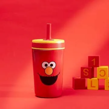 Zak Designs Sesame Street Kelso Toddler Cups For Travel or At Home, 12oz Vacuum Insulated Stainless Steel Sippy Cup With Leak-Proof Design is Perfect For Kids (Elmo)