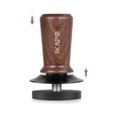 IKAPE 53.3mm Espresso Tamper, Spring-loaded Calibrated Tamper with Walnut Handle, Titanium Ripple Pl...