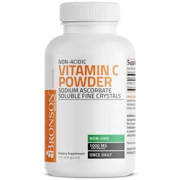 Non Acidic Vitamin C Powder Sodium Ascorbate Non GMO Soluble Fine Crystals - Healthy Immune System, Antioxidant and Cell Protection - 1 Pound (16 Oz, 454 Grams)