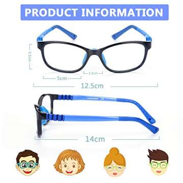 FONHCOO Blue Light Blocking Glasses for Kids, Boys & Girls Unbreakable Frame Computer Gaming TV Phone Glasses with Glasses Strap, for Children Age 5-10