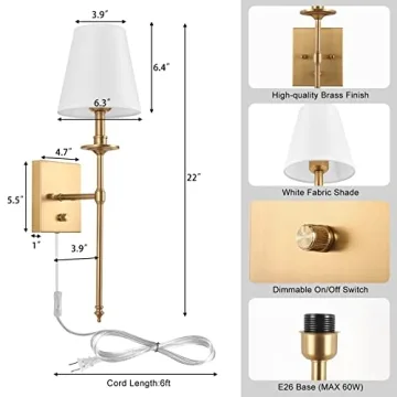 Dimmable Wall Sconces Set of Two with LED Bulbs