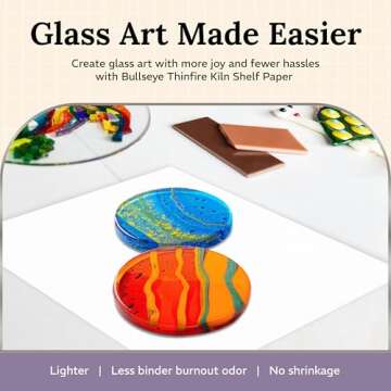 Bullseye Thin fire Kiln Shelf Paper - Small Kiln Paper for Ultra Smooth Surface - Glass Fusing Supplies - 15 Sheets 5'' x 5'' - kiln Paper for Glass fusing