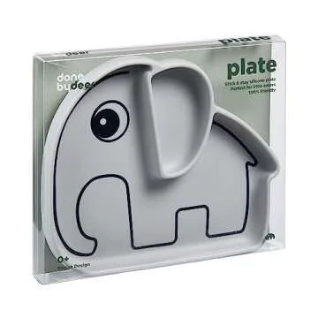 Done by Deer Silicone Stick&Stay Plate in Elphee Grey - Mess-Free Mealtime Solution for Kids with Natural Suction - Two Compartments - Easy-Release Flap for Quick Cleanup - 100% Food Grade Silicone