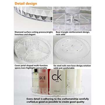 BOTIDE Diamond Pattern Three Layers Perfume Organizer, 360 Rotating Diamond Cosmetic Storage Box Transparent Acrylic Swivel Shelf Desktop Skin Care Product Dresser Finishing, Plus Size