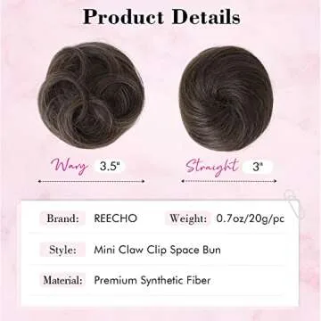 REECHO 2 PCS Mini Claw Clip in Messy & Cat Ears Hair Bun Extensions HB001 Wig Accessory Updo Hairpieces for Women Girls (Pack of 2-3.5" Wavy, Light Chocolate Brown)