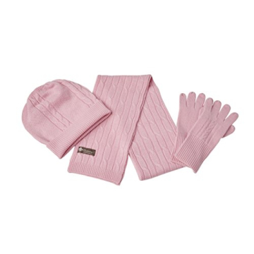 Cashmere Boutique: Unisex 100% Pure Cashmere Scarf, Hat and Gloves Set (Color: Rose Pink, Size: One Size)