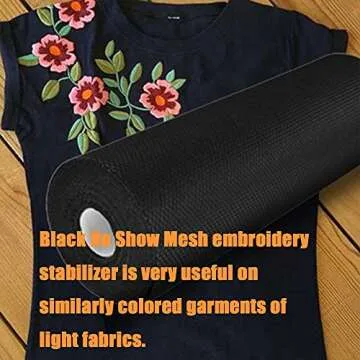 New brothread Black No Show Mesh Machine Embroidery Stabilizer Backing 12" x 25Yd roll - Light Weight 1.8 oz - 3 Options - Tear Away/Cut Away/No Show Mesh