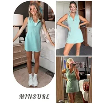 Yeokou Women Athletic Tennis Dress Sleeveless Half Zip Hooded Workout Mini Dress with Shorts