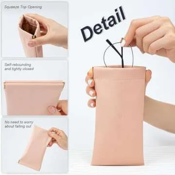 V-LAFUYLIFE Glasses Case Soft 2 Pack - Portable Leather Squeeze Top Eyeglass Case Anti-Scratch Soft Sunglasses Case for Women.(Pink/Green)