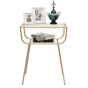 EKR Nightstand Bedside Table Top 2 Tempered Glass Tiers, Side Table Small End Table Metal Gold for L...