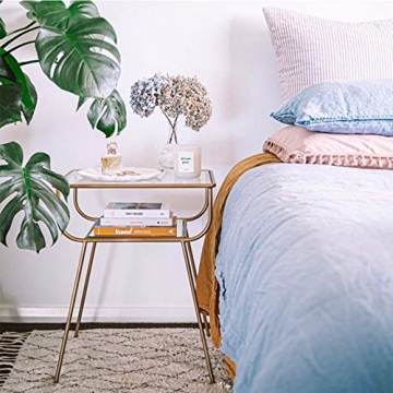 EKR Nightstand Elegant Tempered Glass Two-Tier Side Table