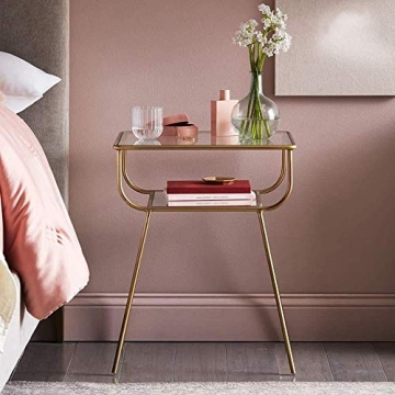 EKR Nightstand Elegant Tempered Glass Two-Tier Side Table