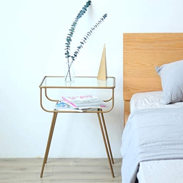 EKR Nightstand Elegant Tempered Glass Two-Tier Side Table