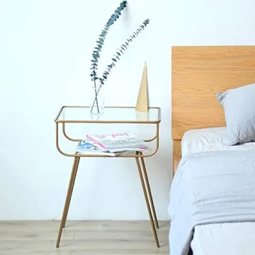 EKR Nightstand Elegant Tempered Glass Two-Tier Side Table